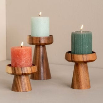 Acacia Mushroom Pillar Candleholder Collection Candles Sale Kinta 4.5" Natural Acacia