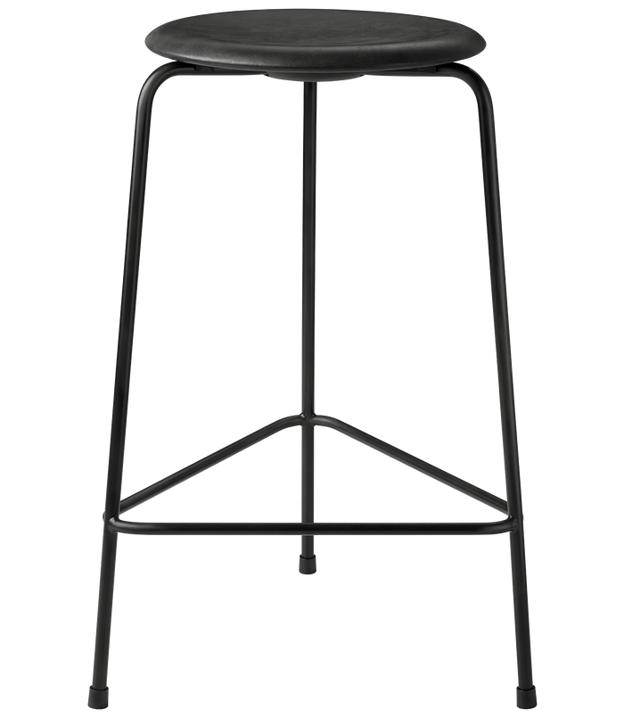 High Dot™ Stool FRITZ HANSEN Black leather & Black Powdercoated Base  