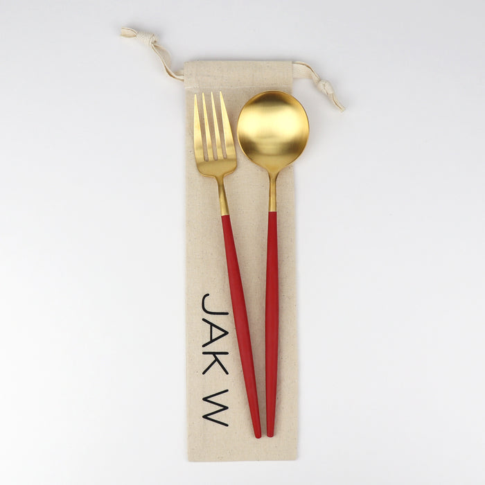 Holiday GOA Red/Gold Serving Spoon and Fork Set Serving Utensils Cutipol   