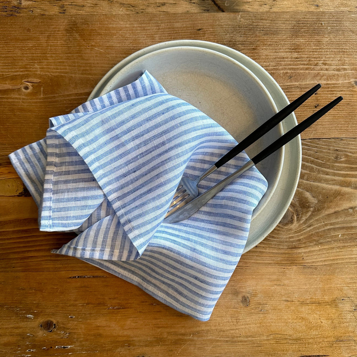 Pinstripe Linen Remnant Napkin Napkin JAK W   