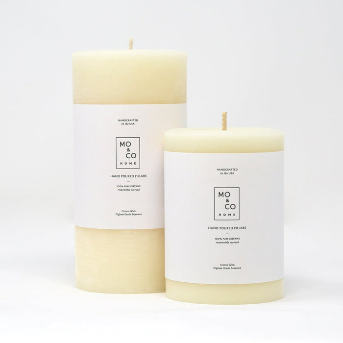 Natural White Beeswax Pillar Candle Candle Mo & Co Home   