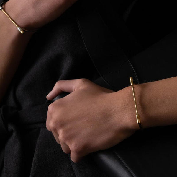 Omega Bangle, Polished Steel and Gold Plated Bracelet Skultuna   