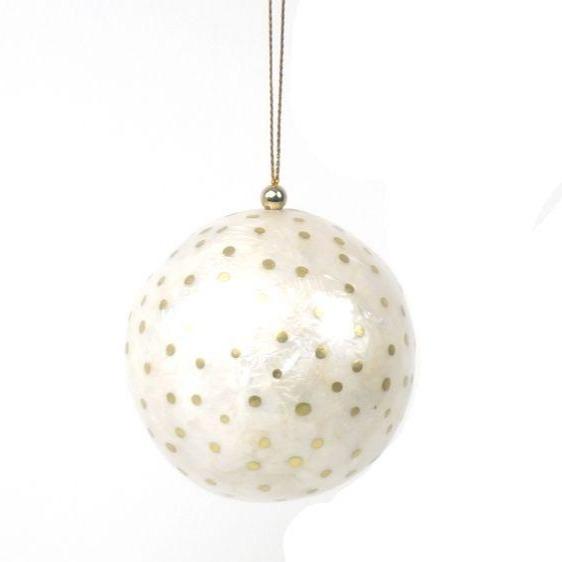 Capiz Round Ornament, White/Gold Holiday Ornaments Kinta Default Title  