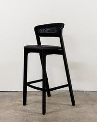 Cafe Bar Stool Demo Arco Black Lacquered Oak Black Mesh w/ Black Leather Seat 