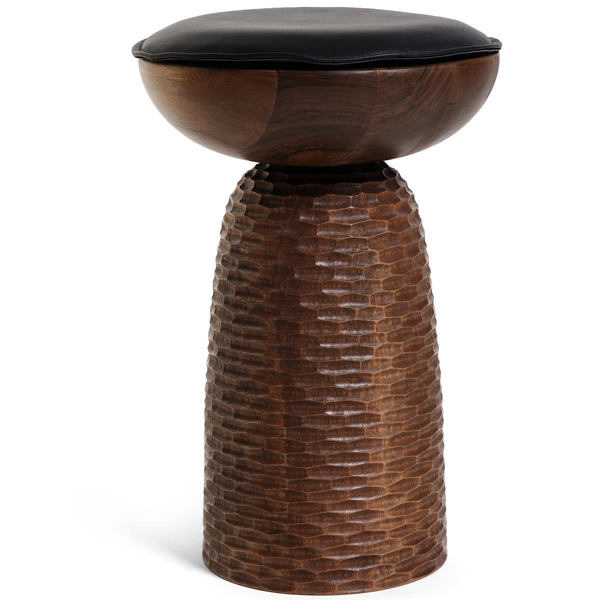 Nera Stool Stool Zanat Full Base Carved Cuts Walnut Oil No leather cushion