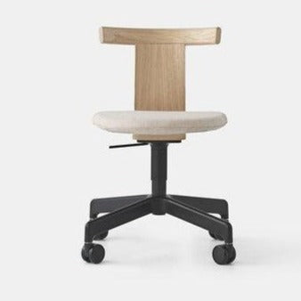 Jiro Swivel Chair with Upholstered Seat Task Chair Resident Natural Oak Black Base Synergy by Camira