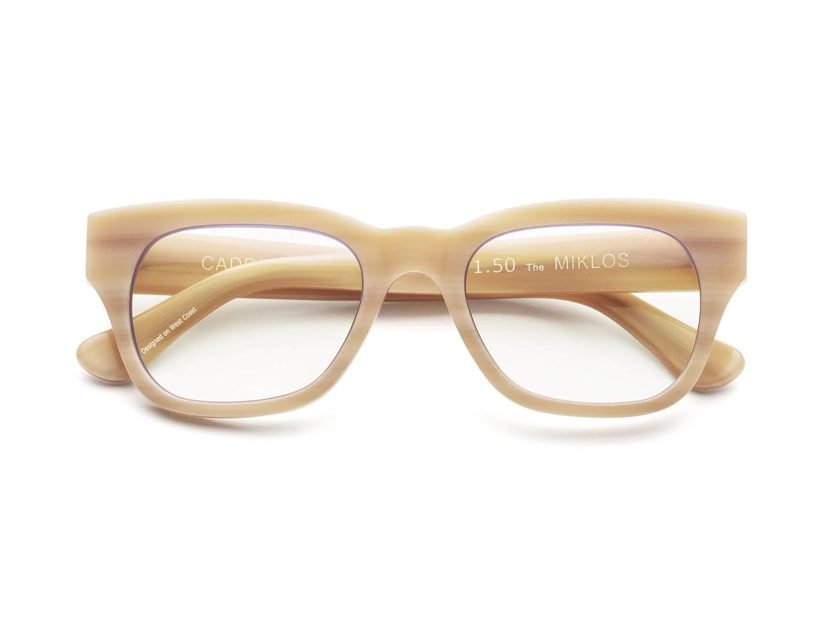 Miklos Reading Glasses, Polished Bone Readers Caddis   