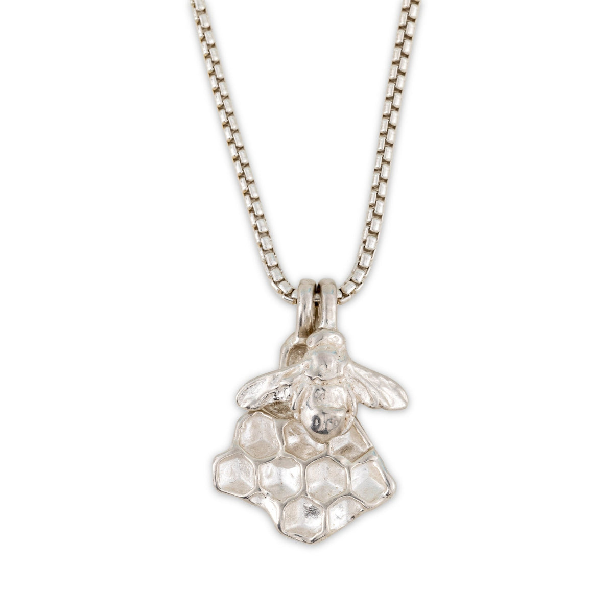 Silver Honey Bee & Honeycomb Pendant Necklace Samuel Valensky Jewelry   